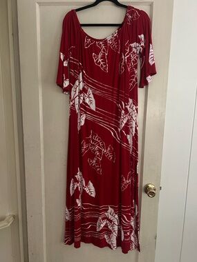 Red Leaf-Print Maxi Dress - Women's Casual Summer Dress